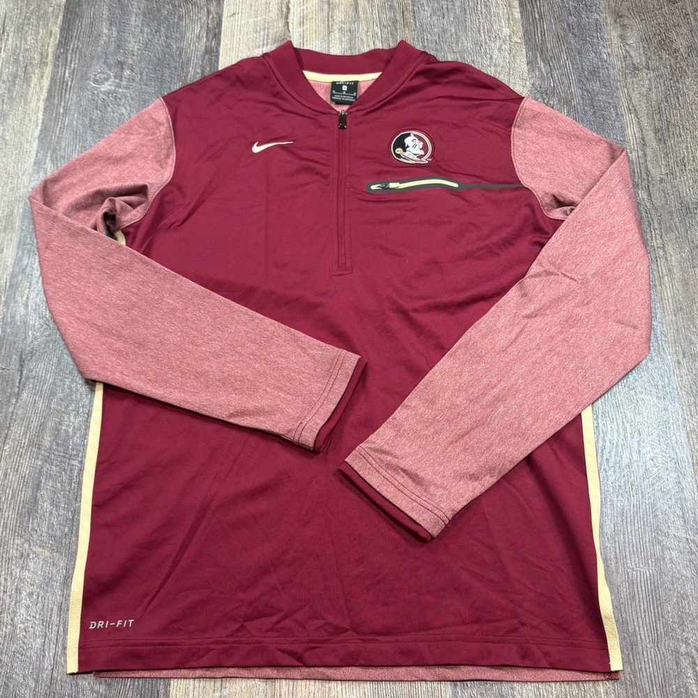 Nike FSU Seminoles Long Sleeve Quarter Zip Pullover Mens Medium Garnet Dri-FIT
